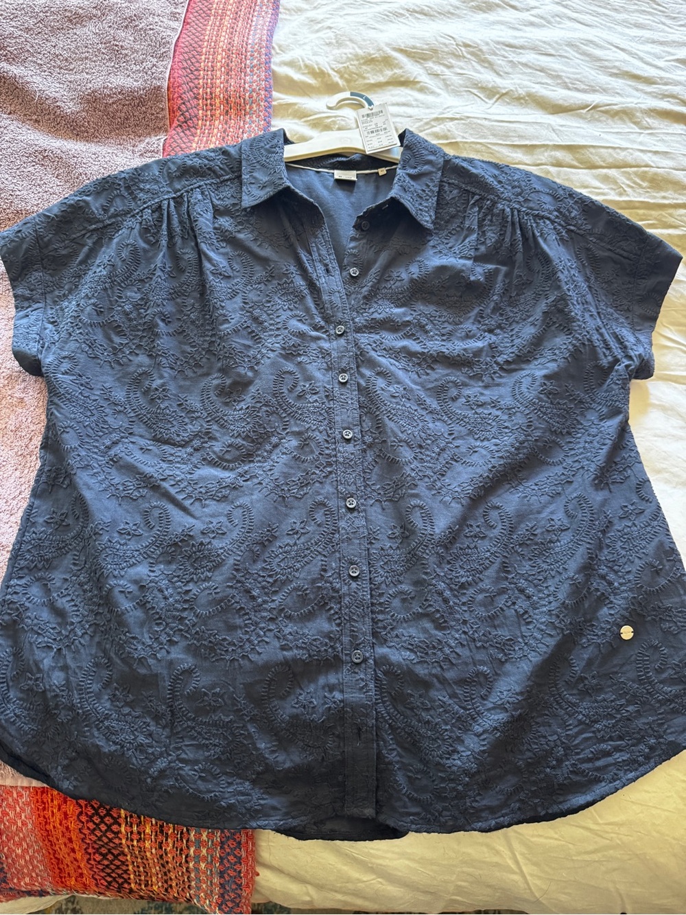 Brax Navy Embroidered Button-Down Women’s Top